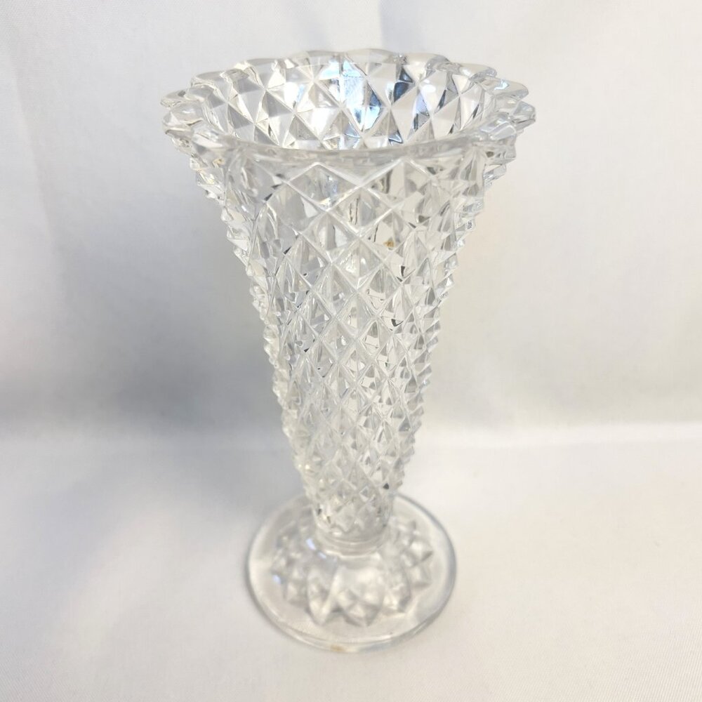 Hobnail Vintage Glass Vase Deep Sharp Pattern Mid-Century Pressed Glass 6 1/4"